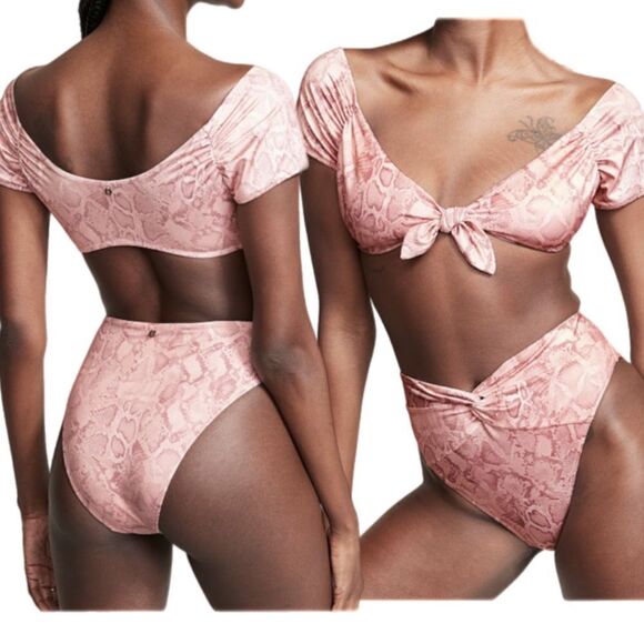 Victorias Secret Swim Twist off Shoulder Short-sleeve Bikini Top & Bottom pink M - Picture 8 of 8